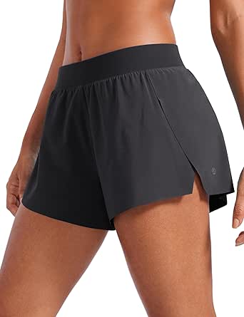 CRZ YOGA Athletic Running Shorts for Women V Split Low Waisted Lightweight Gym Workout Athletic Shorts with Liner