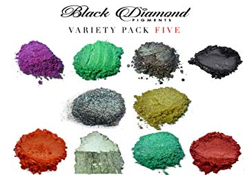 Variety Pack 5 (10 Colors) Mica Powder Pure, LUX, Glitter, Ghost and Diamond Series Variety Pigment Packs (Epoxy,Paint,Color,Art) Black Diamond Pigments