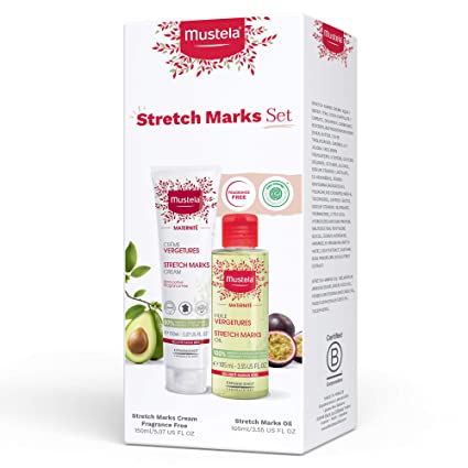 Mustela Maternity Stretch Marks Set - Fragrance-Free Stretch Marks Cream & Stretch Marks Oil - with Natural Ingredients - 2 Items Set, 2 ct.