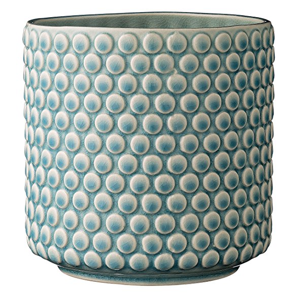 Bloomingville Scalloped Round Ceramic Flower Pot, Sky Blue