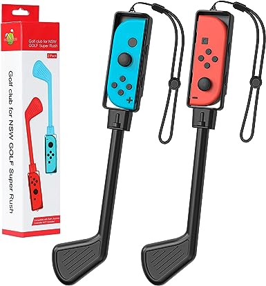 MoKo Golf Clubs Fit with Nintendo Switch Mario Golf: Super Rush Golf/Switch Sports, 2 Pack Hand Grips Game Accessories Fit Switch/Switch OLED Joy-Con Controller with Hand Strap, Black