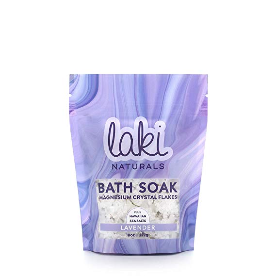Laki Naturals Bath Soak - Magnesium Flakes with Hawaiian Sea Salt - Therapeutic Bath Salts for Relaxation (Lavender, 8 oz)