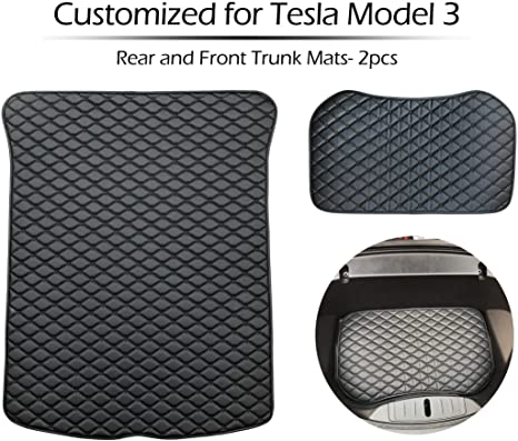 LMZX Model 3 Front and Rear Trunk Mat Cargo Liner Protector Mat All Weather Black PU Material for Tesla Model 3 Accessories