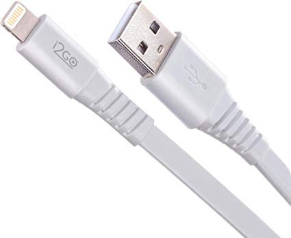 i2go Lightning Flat Cable (4Ft), Mfi Certified for Flawless Compatibility with iPhone Xs/Max/XR/X/ 8/Plus/ 7/Plus/ 6/Plus/ 5/ 5S - White