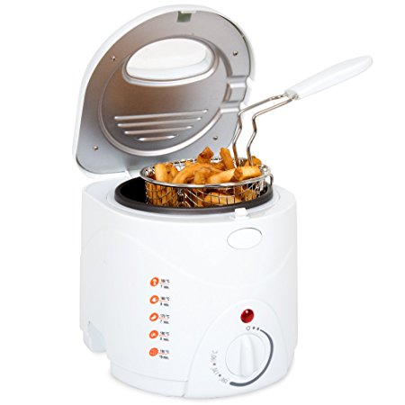 Classic Cuisine 82-HY8105 Cool Touch 1 L Deep Fryer with Wire Fry Basket, White