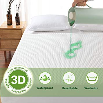 Fraylon Bamboo 100% Waterproof Mattress Protector, 3D Air Fabric,Breathable & Noiseless Mattress Pad Cover,Machine Washable,Fitted 14"-22" Deep, Hypoallergenic