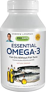 ANDREW LESSMAN Essential Omega-3 Orange - 30 Softgels - Ultra-Pure, High Potency Omega-3 Oils. High DHA, No Stomach Upset, No Contaminants, No Mercury. Small Easy to Swallow Softgels