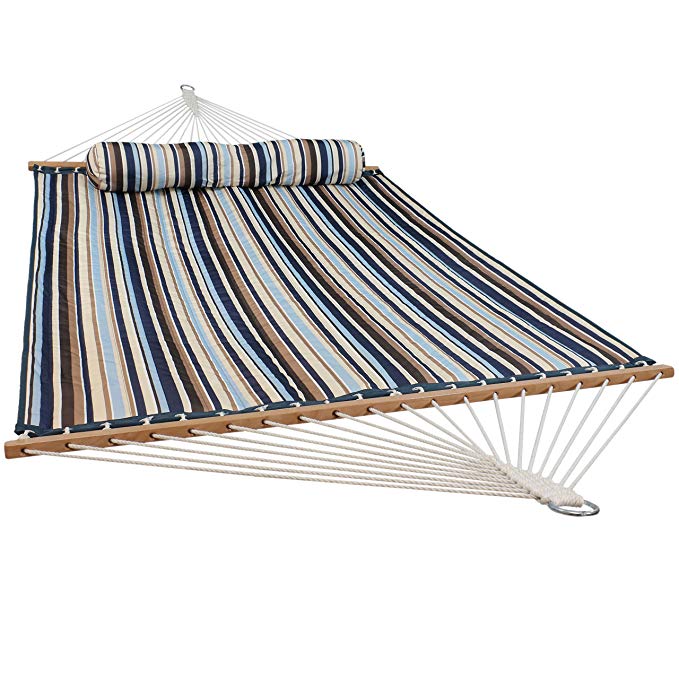 Sunnydaze Quilted Fabric Hammock Two Person with Spreader Bars, Outdoor Heavy Duty 450 Pound Capacity, Ocean Isle