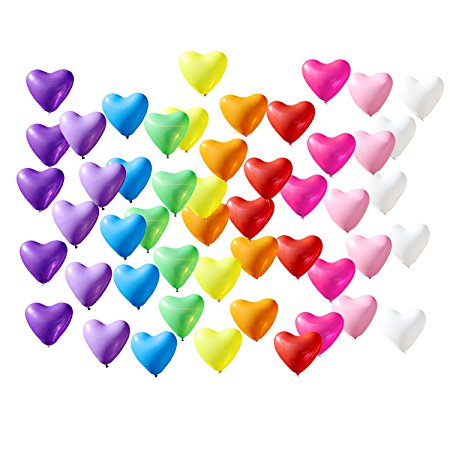 12" Rainbow Heart Shaped Party Balloons Decorations, 50 ct