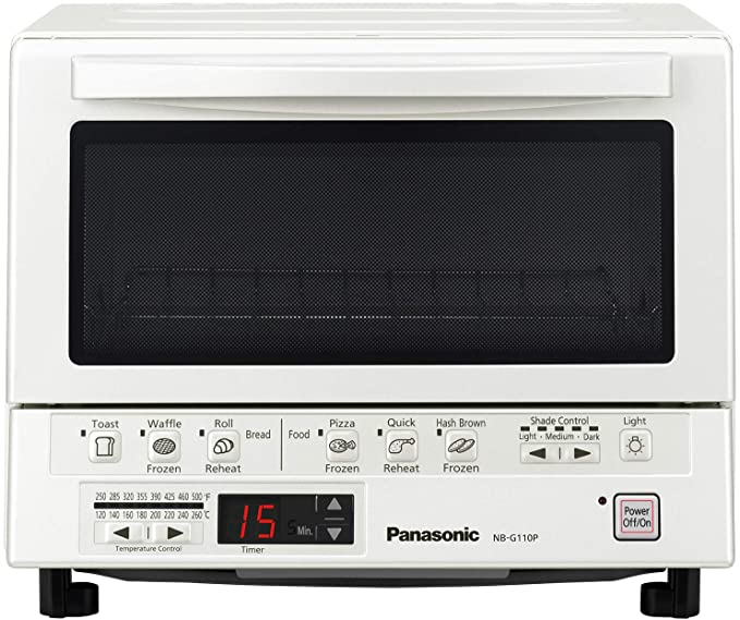 Panasonic FlashXpress Compact Toaster Oven with Double Infrared Heating, Crumb Tray and 1300 Watts of Cooking Power – 4 Slice Countertop Toaster Oven - NB-G110P-W (White)