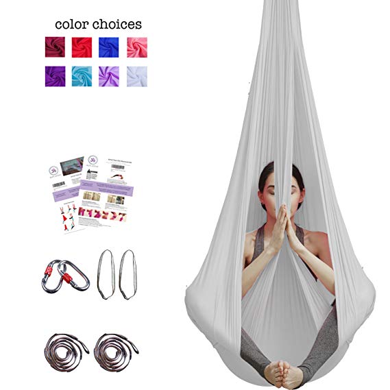 Aerial Yoga Hammock - Premium Aerial Silk Yoga Swing Antigravity Yoga, Inversion Exercises, Improved Flexibility & Core Strength - Extension Straps, Carabiners Pose Guide Included