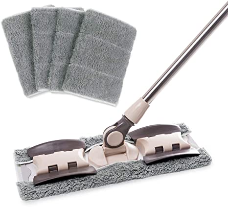 MAYSHINE Microfiber Hardwood Floor Mop - 5 Washable & Reusable Flat Mops Cloths/Pads, for Wet or Dry Floor Cleaning