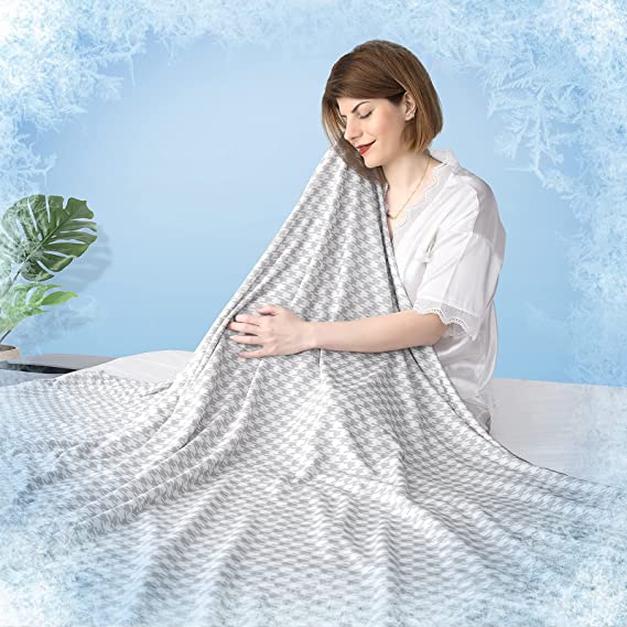 LUXEAR Cooling Blanket, Houndstooth Pattern Cool Blanket with Double Sided Cold Effect, Breathable Comfortable Summer Blankets, Machine Washable Cold Blanket for Hot Sleepers