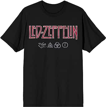 Led Zeppelin Distressed Logo with Symbols Crew Neck Short Sleeve Black Adult T-shirt