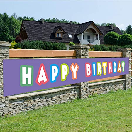 Purple Happy Birthday Banner, Happy Birthday Party Sign, Happy Birthday Party Supplies Decorations