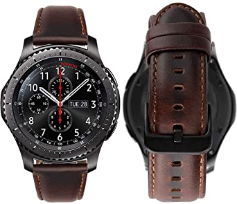 MroTech Leather Watch Band compatible with Samsung Galaxy Watch 3 45mm/Watch 46mm/Gear S3 Frontier/Classic Replacement Bands,22mm Quick Release Wristband Genuine Leather Strap Bracelet-Vintage Coffee