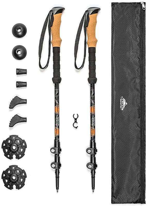 Cascade Mountain Tech Aluminum  Quick Lock Trekking Poles - Collapsible Walking or Hiking Stick (Renewed)