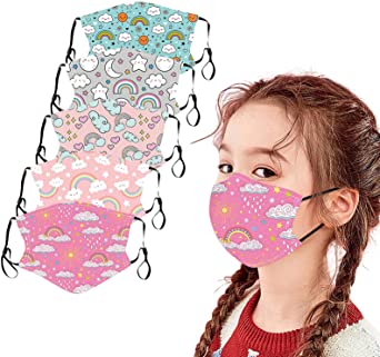 Kids Face Mask, 5/6 Pcs Childrens Washable Reusable Cloth Face Mask Dust Protection with Adjustable Earloop for Boys Girls