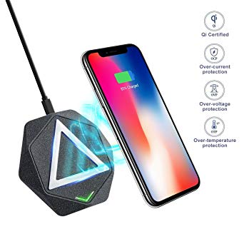 Wireless Charger, Hizek Qi 10W Fast Charging Pad Rapid Portable Charger for All QI-Enabled Devices, iPhoneX, iPhone8/8plus/Samsung Galaxy Note8/S8/ S8 Plus/S7/S7Edge/S6Edge Plus