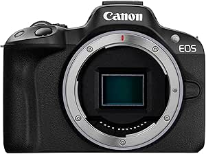 Canon EOS R50|24.2MP APS-C Mirrorless Camera|Body Only|Up to 15fps Cont.|Dual Pixel CMOS AF II|4K 30p Oversampled 6K|Vari-Angle Screen|Bluetooth & WiFi|Black