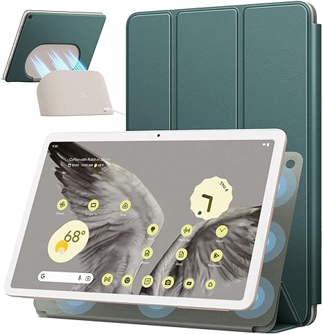 MoKo for Google Pixel Tablet Case 2023, Foldable Design   Ultra Thin Slim Leather PC Trifold Stand Cover with Pencil Holder,Case for Pixel Tablet 2023, 11 inch, Dark Green