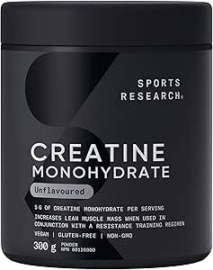 Sports Research Creatine Monohydrate - Gain Lean Muscle, Improve Performance and Strength and Support Workout Recovery - 5 g Micronized Creatine - 10.58 oz