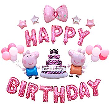 Girls Birthday Party Decorations Pink Happy Birthday Cakes Balloons Cute Pig Theme Party Balloon Decor