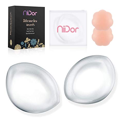 Niidor Silicone Bra Inserts, Clear V-Shaped Breast Enhancers Waterproof Bra Push Up Pads for Bikini Swimsuit