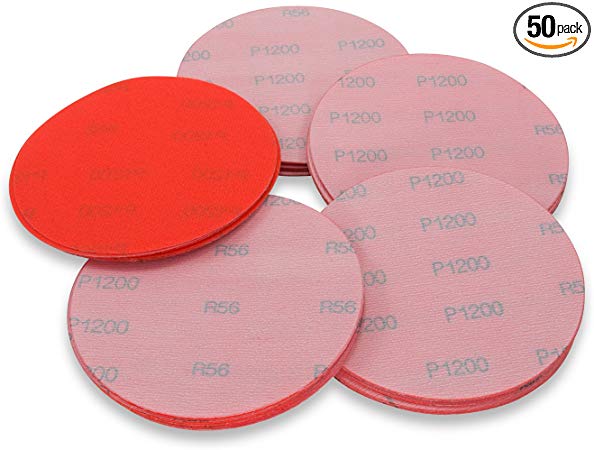 5 Inch 1200 Grit High Performance Hook and Loop Wet/Dry Auto Body Film Sanding Discs, 50 Pack