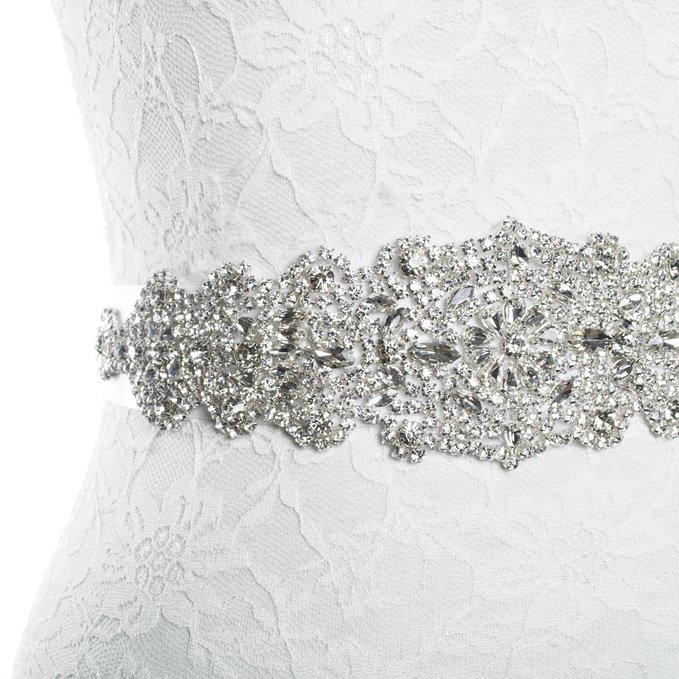 Redowa Rhinestone wedding dress applique patch for bridal sash belt