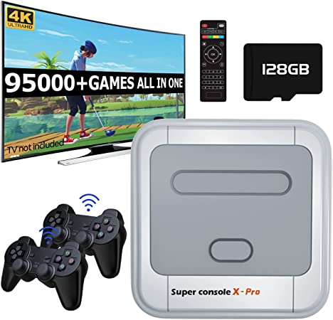 Kinhank Super Console X Pro,128G Retro Video Game Consoles with 95,000  Games,Emulators Console Andriod TV 7.1& Game Systems for 4K TV HD/AV Output, 2 Wireless Controllers,Gift for Men