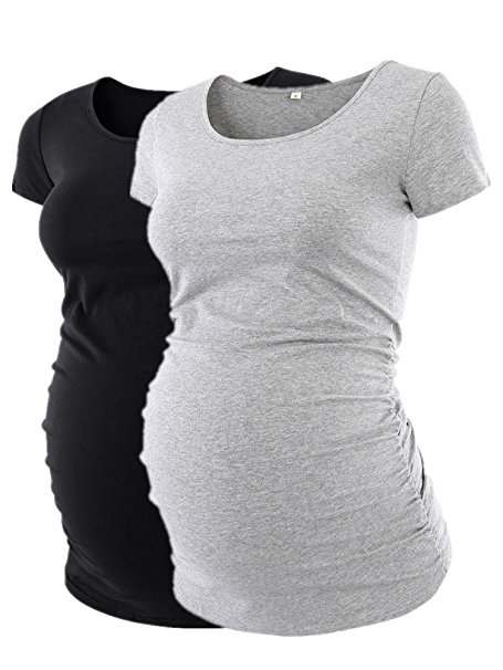 Liu & Qu Womens Maternity Classic Side Ruched T-Shirt Tops Mama Pregnancy Clothes