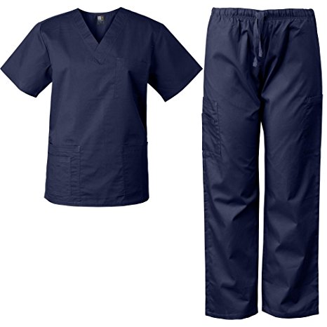 MedGear Men's Scrubs Set Multi-Pocket Top & Pants, Medical Uniform 7890