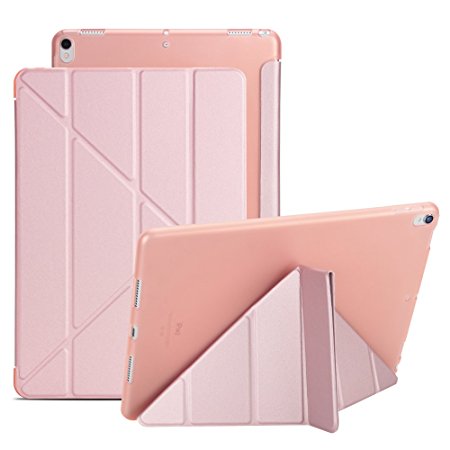iPad Pro 10.5 Case, XULIS Lightweight Smart Case, PU Leather Front and Translucent Soft TPU Back With Stand and Magnetic Auto Sleep/ Wake Function for iPad Pro 10.5 2017 Release (Multi-fold Rose gold)