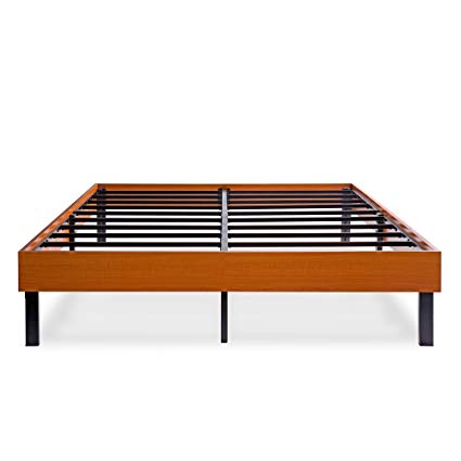 Ecos Living 14 Inch Wood Platform Bed Frame/Steel Slat Non-Slip Support (Brown, Queen)