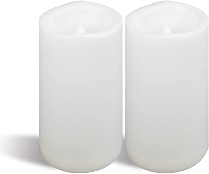 Large Outdoor Waterproof Battery Operated Flameless Candle with Timer 2 Pack 4”(D)x8”(H) Big Plastic Resin Bright Flickering Electric LED Pillar for Lantern Patio Garden Home Party Wedding Decorations