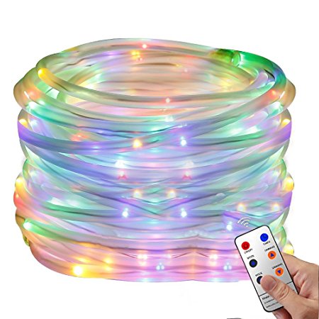 Christmas Rope Lights, 33Ft 136 LED Waterproof Strip String Lights with Remote, Firefly lights, 8 Mode Fairy Lights For Christmas Xmas Halloween Home Outdoor Holiday Decoration(Multi-color)