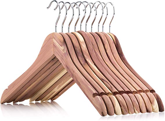 HANGERWORLD 10 Natural Cedar 44cm Wooden Top Jacket Coat Clothes Garment Hangers with Skirt Trouser Loops