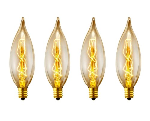 Globe Electric 01327 25 Watt Vintage Edison B10 Flame Tip Incandescent Filament Candelabra Base Light Bulb, 4-Pack