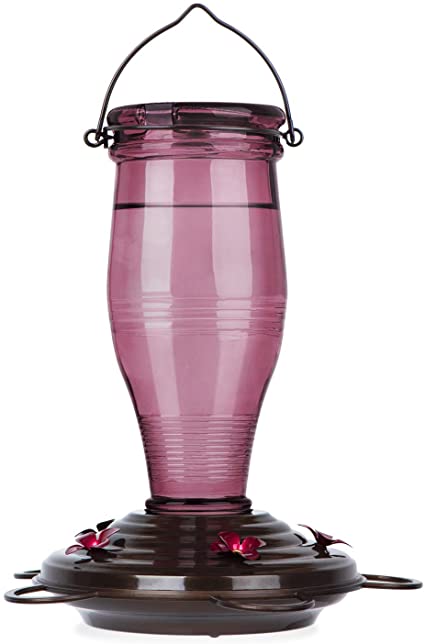 BOLITE 18006-R Hummingbird Feeder, Vintage Bottle Glass Hummingbird Feeders for Outdoors, 25 Ounces, Red Violet