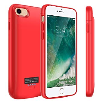 Battery Case for iPhone 8/7, 4000mAh Portable Charger Case, Rechargeable Extended Battery Charging Case for iPhone 8/7(4.7 inch), Compatible with Wire Headphones-Red