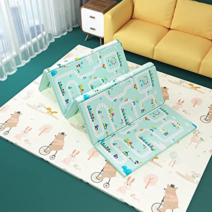 Fasmov Foldable Baby Play Mats, Reversible Extra Large Soft Baby Crawling Mat with Foam Mat Case, Double-Sided Non-Slip Waterproof XPE Foam Floor Mat for Kids, Infant, Toddler, 78''x70''x0.4''