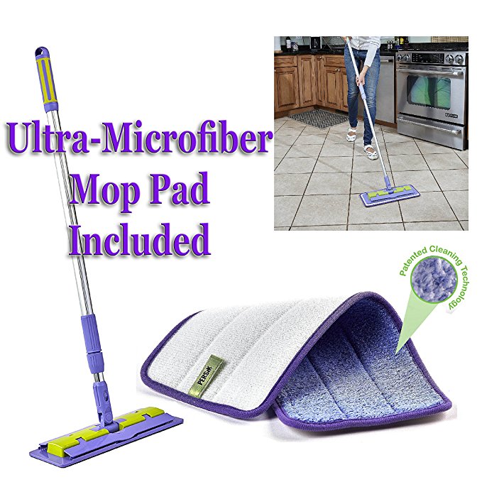 Nano-Knockout ULTRA MICROFIBER Floor Mop - Deep Clean Damp Mop - Includes Telescopic Extension Pole - Light Weight - Strong Durable   Microfiber MOP PAD -JUST ADD WATER No Detergents Needed