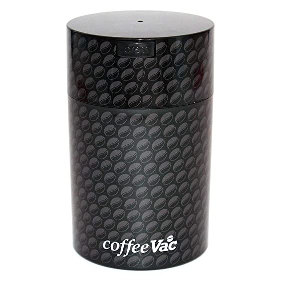 COFFEEVAC 1lb Sempre Fresco - Vacuum Seals with a Push of a Button, Black with Beans and Logo