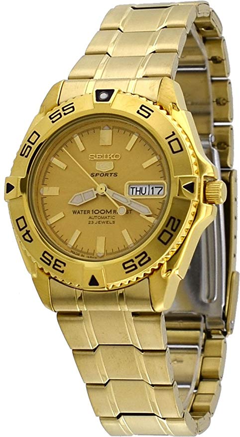 Seiko 5 Sports #SNZB26J1 Men's Japan Gold Tone Stainless Steel 100M Automatic Dive Watc1 by Seiko Watches