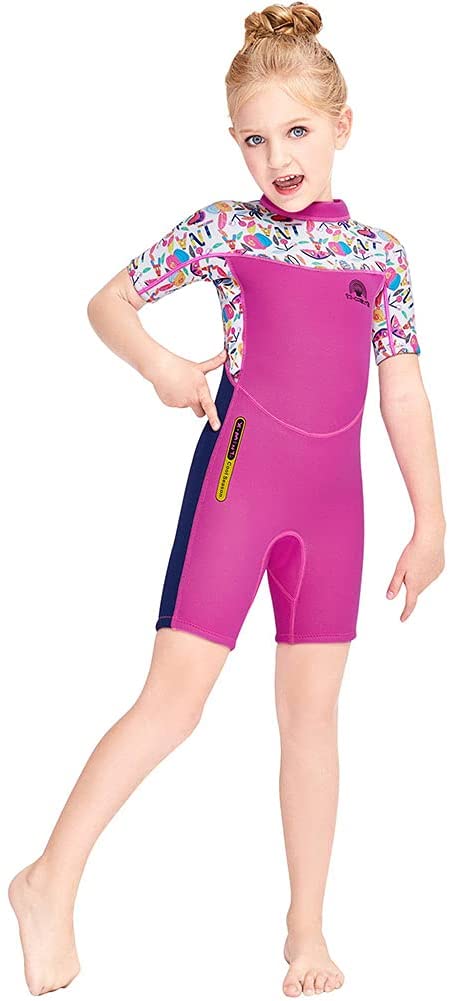 Neoprene Wetsuit Kids Girls Boys Toddler Shorty Thermal Swimsuit 2.5MM Scuba Suit for Teen Youth, One Piece Short Sleeve Child Diving Suits Warm Surf Suit Protection for Snorkeling Beach Water Sports