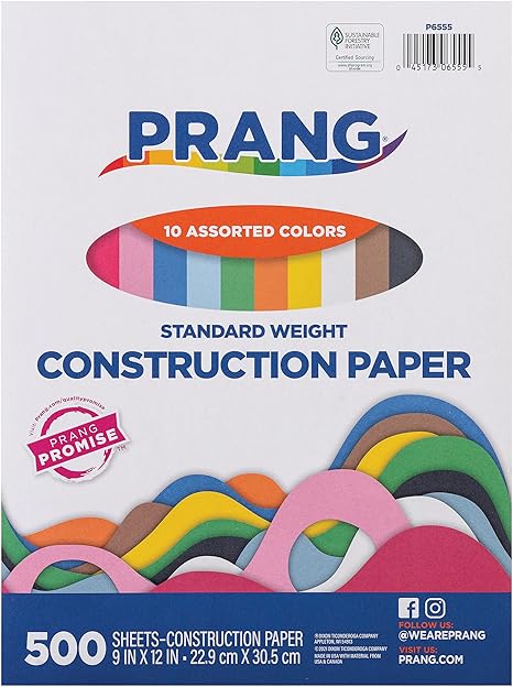 Prang (Formerly Art Street) Construction Paper, 10 Assorted Colors, Standard Weight, 9" x 12", 500 Sheets