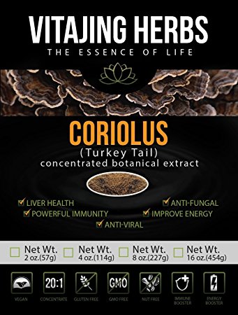 Coriolus Mushroom Extract Powder (2oz / 57gm) 20:1 Concentration (Also Know As Turkey Tail Mushroom)