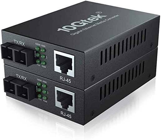 Gigabit Ethernet Media Converter, Single Mode Dual SC Fiber, 1000Base-LX to 10/100/1000Base-Tx, up to 20km, Pack of 2