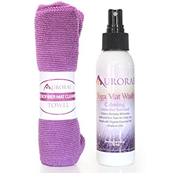 Aurorae Natural Essential Organic Oil Yoga Mat Wash Cleaner. Microfiber Cleaning Towel included. 4 New Scents